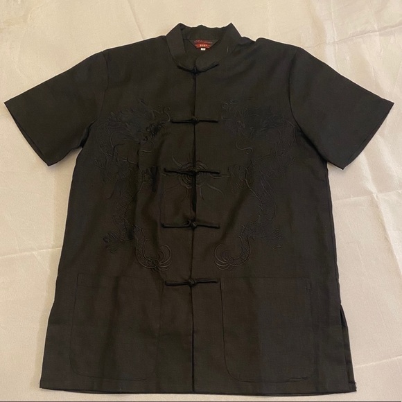 Asian Dragon Frog Button Blouse - Black - Size M - Picture 2 of 6